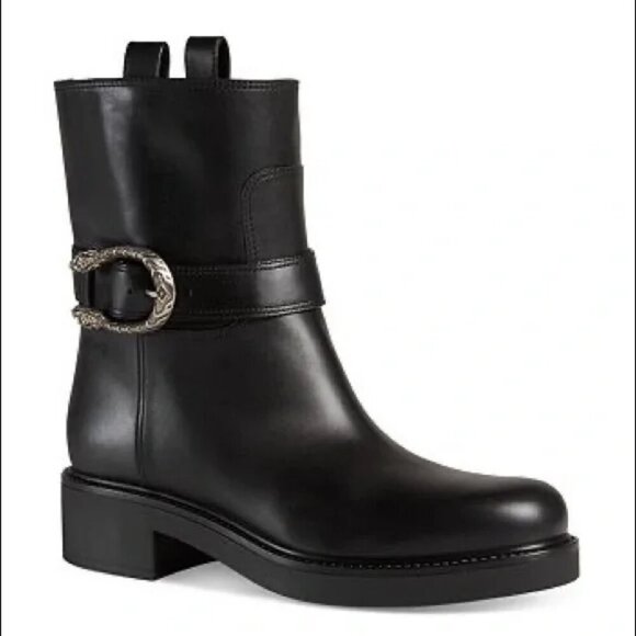 GUCCI Dionysus Tiger Buckle Ankle Boots Black Leather SZ 6 MSRP $980 - Picture 1 of 11